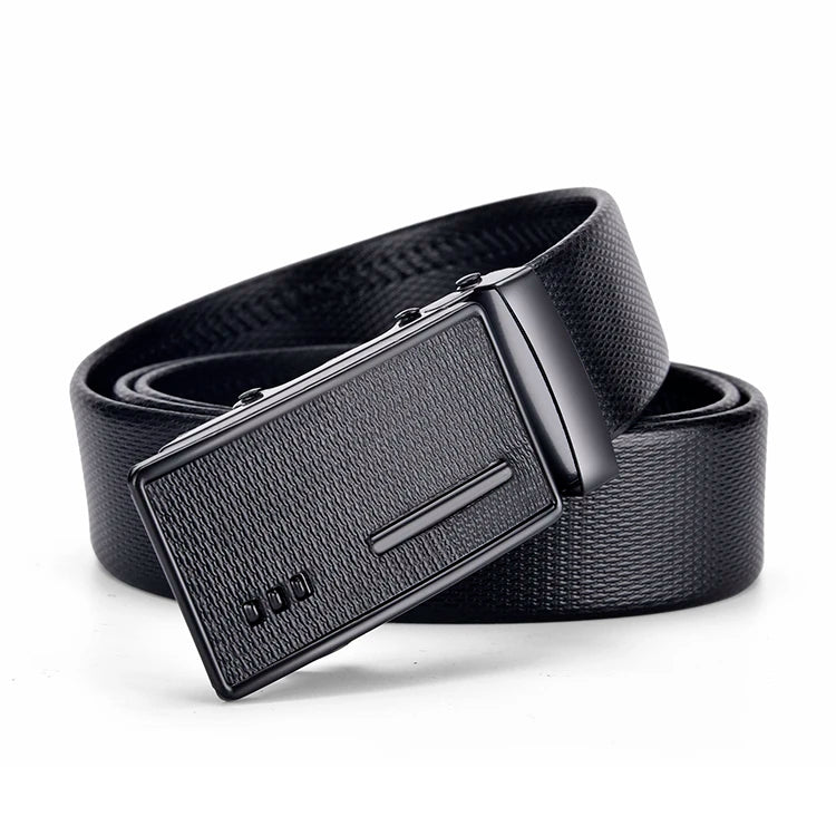 High-Quality Men’s Leather Belt with Metal Automatic Buckle – Work & Business Waistband, Black Cowskin PU Strap