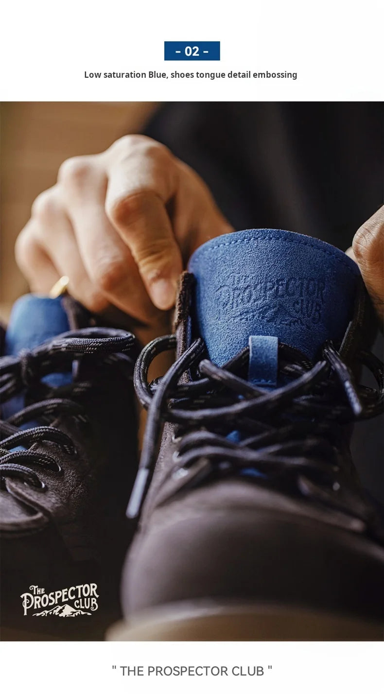 Men’s Retro Low-Top Work Boots – Cow Suede Leather Lace-Up Boots, Chunky Sole, Comfortable Autumn Winter Boots