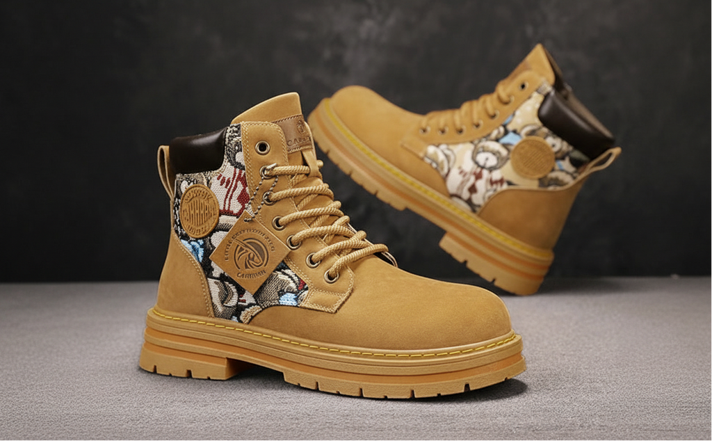 Men’s Low-Top Leather Boots – Motorcycle Style, Comfortable Casual and Outdoor Lace-Up Boots