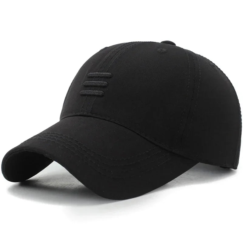 Soft Top Men’s Baseball Cap – Casual Cotton Snapback Outdoor Sport Dad Hat with Three Bars Design