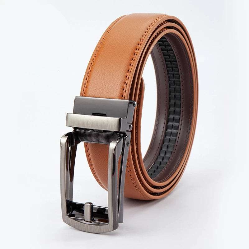 Men’s Leather Belt – Classic Business Cowhide Belt with Alloy Automatic Buckle, Two-Layer Durable Design, Versatile Fashion Accessory