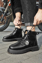 Men’s Leather High-Top Boots – Fashion Motorcycle Ankle Boots, Winter & Spring Casual Lace-Up Footwear