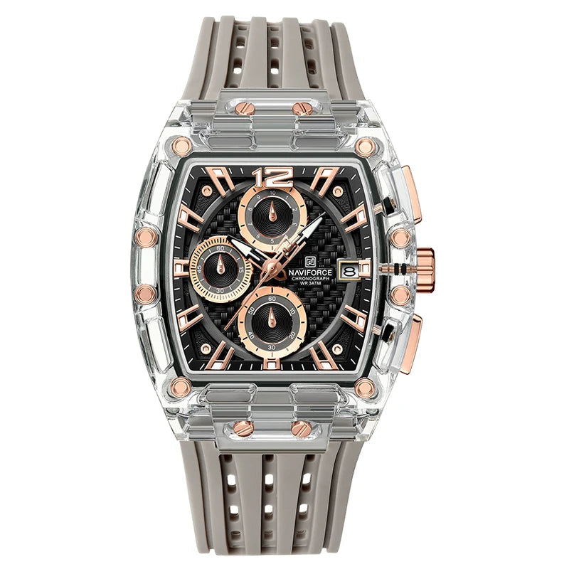Men’s Sport Watch – High-Quality Quartz Chronograph with Silica Strap, 50M Waterproof, Date Display