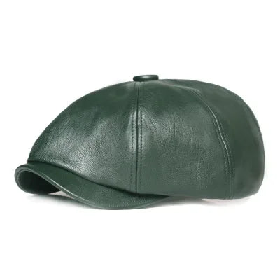 Men’s Retro Octagonal PU Leather Beret – Elegant British Style Autumn Fashion Hat