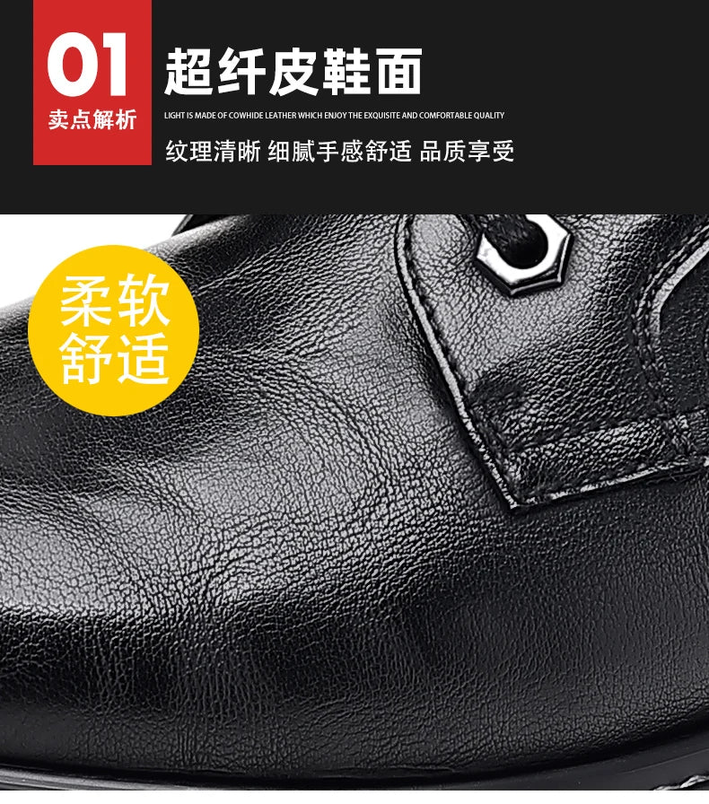 Men’s Mid-Top Leather Boots – Soft, Comfortable, Wear-Resistant, Casual and Work Shoes, Durable Sole