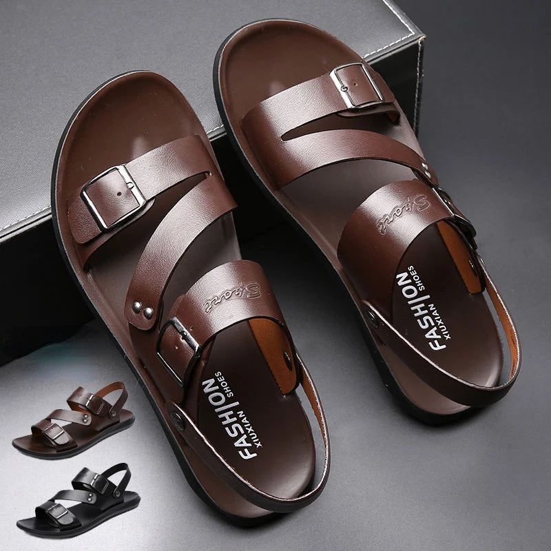 Men’s Leather Sandal with Open Toe – Comfortable Casual Beach Shoe