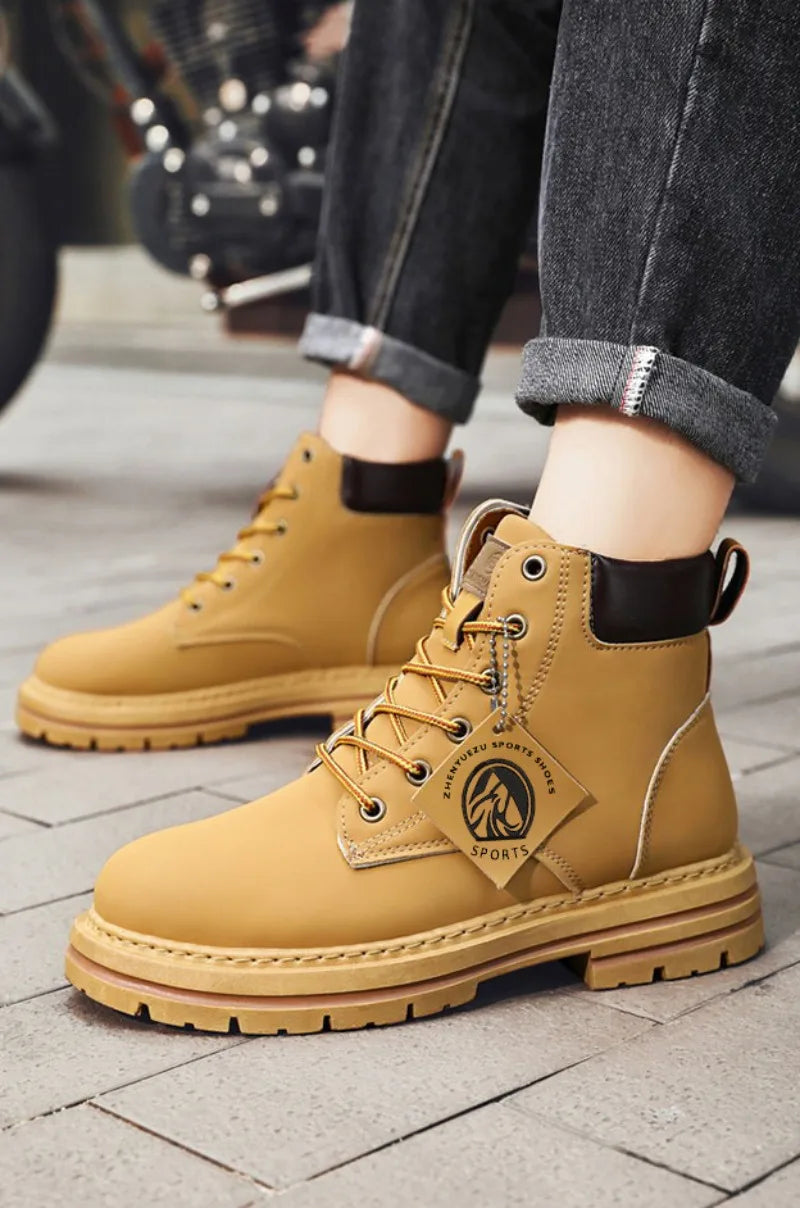 Men’s Leather High-Top Boots – Fashion Motorcycle Ankle Boots, Winter & Spring Casual Lace-Up Footwear