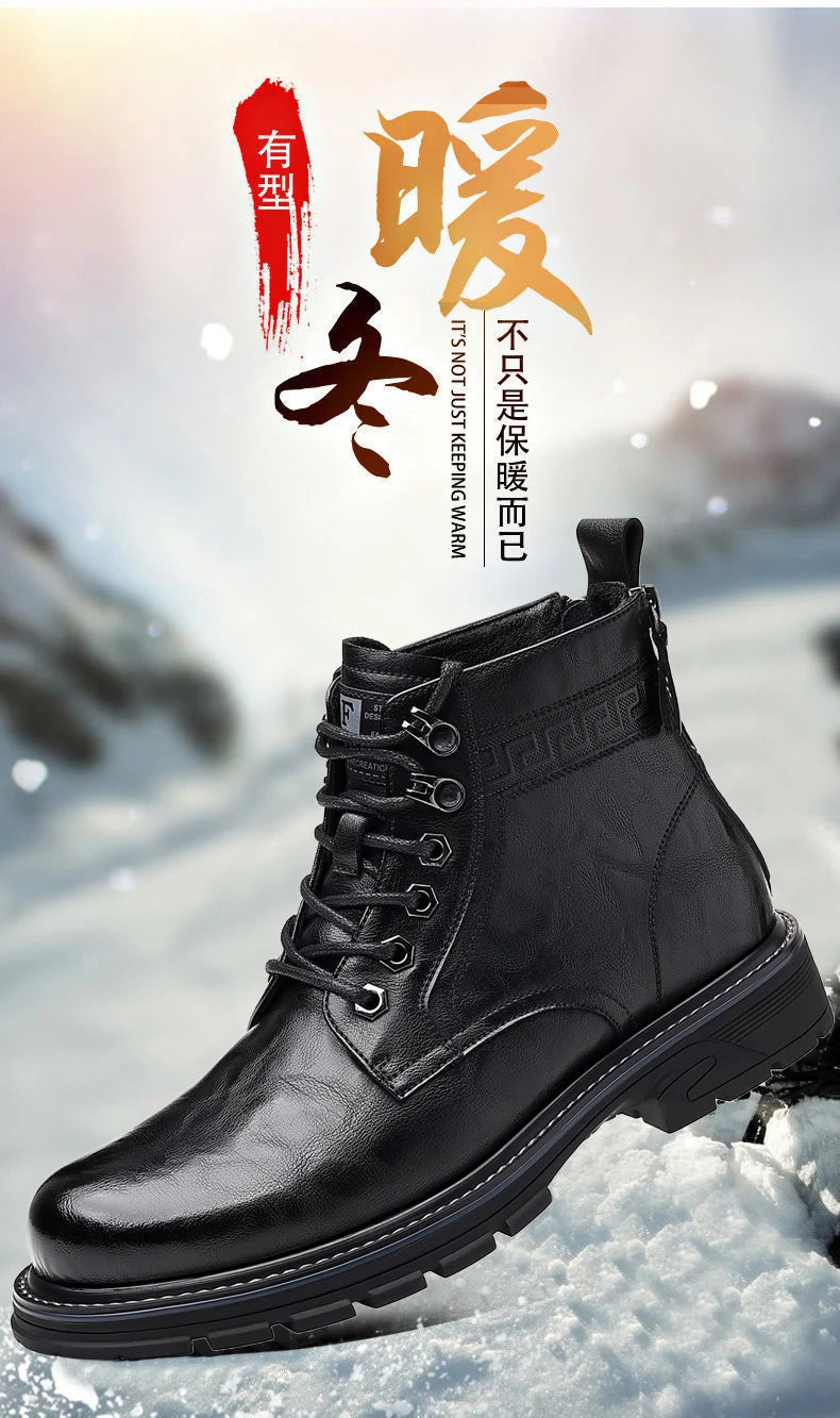 Men’s Mid-Top Leather Boots – Soft, Comfortable, Wear-Resistant, Casual and Work Shoes, Durable Sole