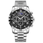 Sports Quartz Watch with Chronograph, Waterproof Stainless Steel Case & Luminous Display