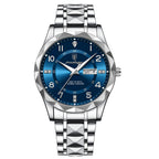 Men's Luxury Quartz Watch with Date & Day Display, Waterproof Stainless Steel Luminous Sports Wristwatch