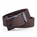 High-Quality Men’s Leather Belt with Metal Automatic Buckle – Work & Business Waistband, Black Cowskin PU Strap