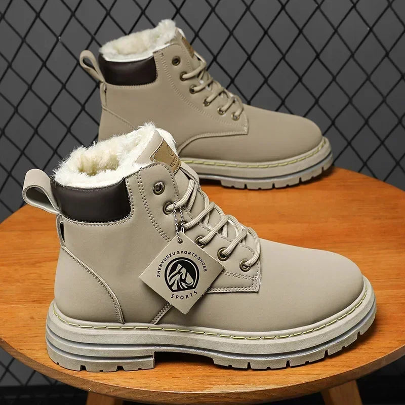 Men’s Leather High-Top Boots – Fashion Motorcycle Ankle Boots, Winter & Spring Casual Lace-Up Footwear