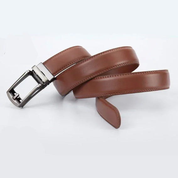 Men’s Leather Belt – Classic Business Cowhide Belt with Alloy Automatic Buckle, Two-Layer Durable Design, Versatile Fashion Accessory