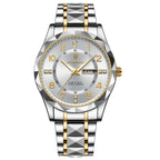 Men's Luxury Quartz Watch with Date & Day Display, Waterproof Stainless Steel Luminous Sports Wristwatch
