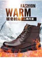 Men’s Mid-Top Leather Boots – Soft, Comfortable, Wear-Resistant, Casual and Work Shoes, Durable Sole