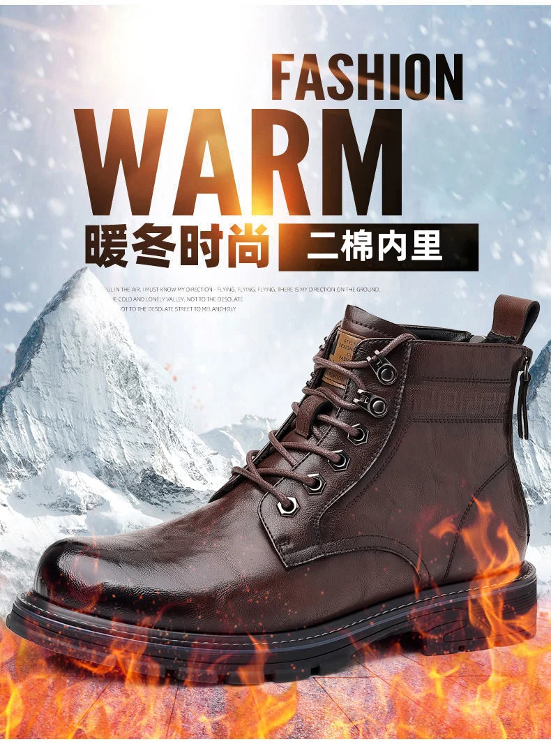 Men’s Mid-Top Leather Boots – Soft, Comfortable, Wear-Resistant, Casual and Work Shoes, Durable Sole