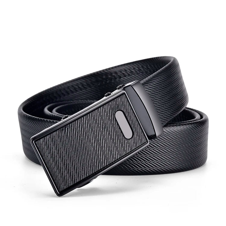 High-Quality Men’s Leather Belt with Metal Automatic Buckle – Work & Business Waistband, Black Cowskin PU Strap