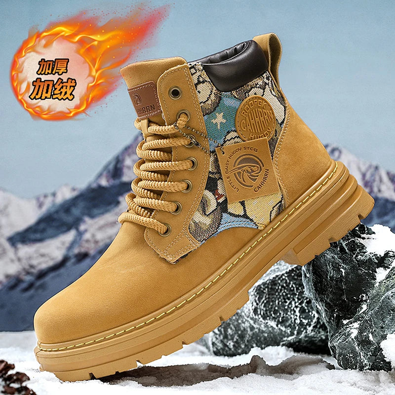 Men’s Low-Top Leather Boots – Motorcycle Style, Comfortable Casual and Outdoor Lace-Up Boots