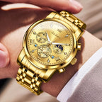 Men’s Luxury Quartz Watch – Classic Roman Dial, Flywheel & Moon Phase, Waterproof