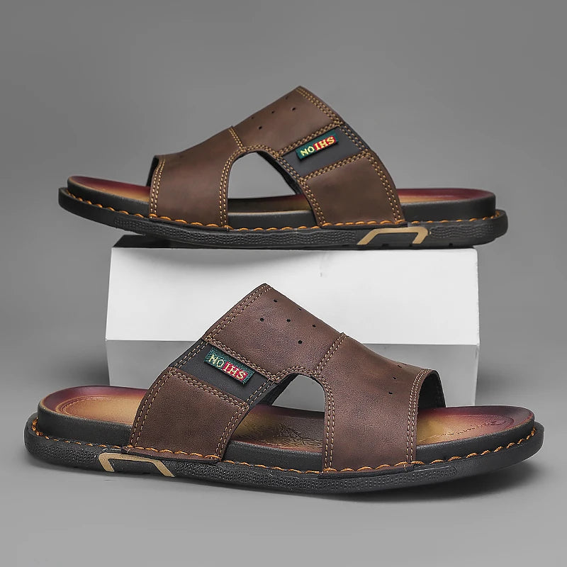 Classic Leather Sandals with Soft Sole – Lightweight Casual Outdoor Style