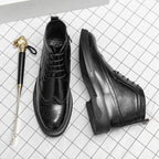Men’s Low-Top Patent Leather Brogue Boots – Casual, Elegant, Winter, Versatile Flats