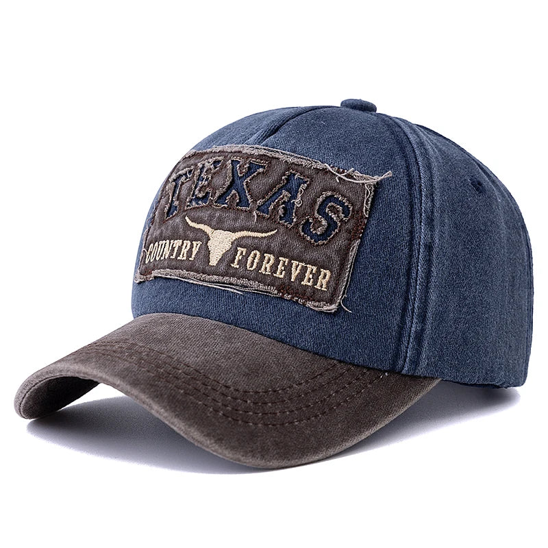 Vintage Washed Cotton Baseball Cap with TEXAS Embroidery – Casual Outdoor Dad Hat