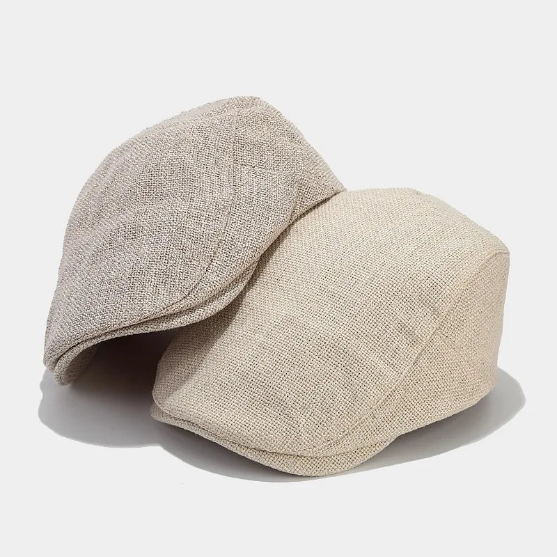 Men’s Summer Linen Beret – Adjustable Breathable Vintage Solid Color Duckbill Style