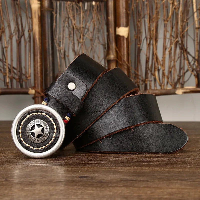 Men’s Genuine Leather Belt – Thick Cowhide with Smooth Buckle, High-Quality Durable Belt for Jeans and Casual Wear
