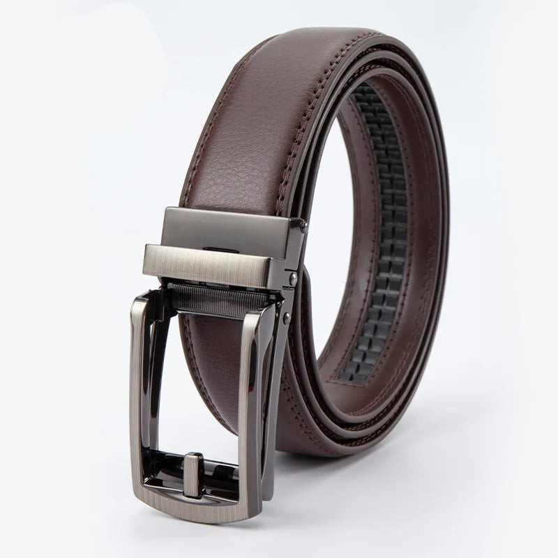 Men’s Leather Belt – Classic Business Cowhide Belt with Alloy Automatic Buckle, Two-Layer Durable Design, Versatile Fashion Accessory