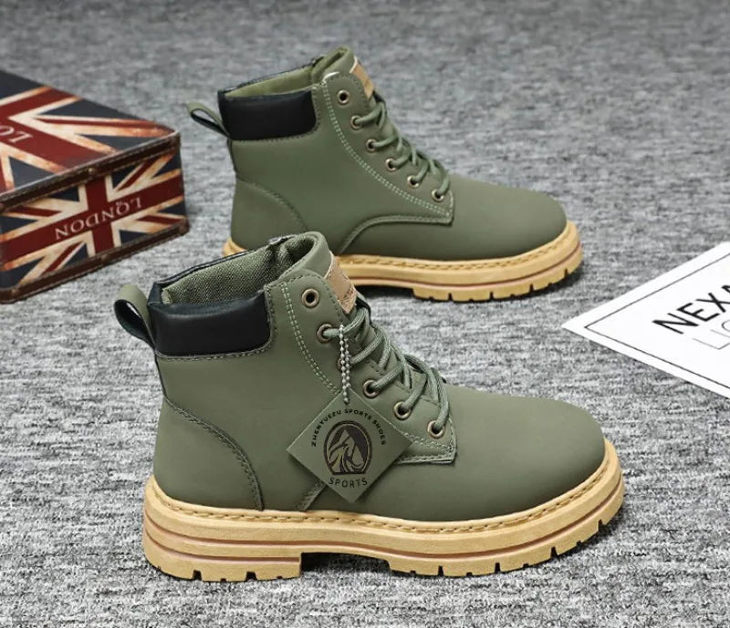 Men’s Leather High-Top Boots – Fashion Motorcycle Ankle Boots, Winter & Spring Casual Lace-Up Footwear