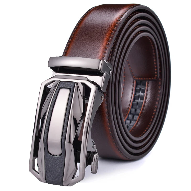 Men’s Leather Ratchet Belt – Dress Belt with Slide Click Automatic Buckle, Plus Size Luxury