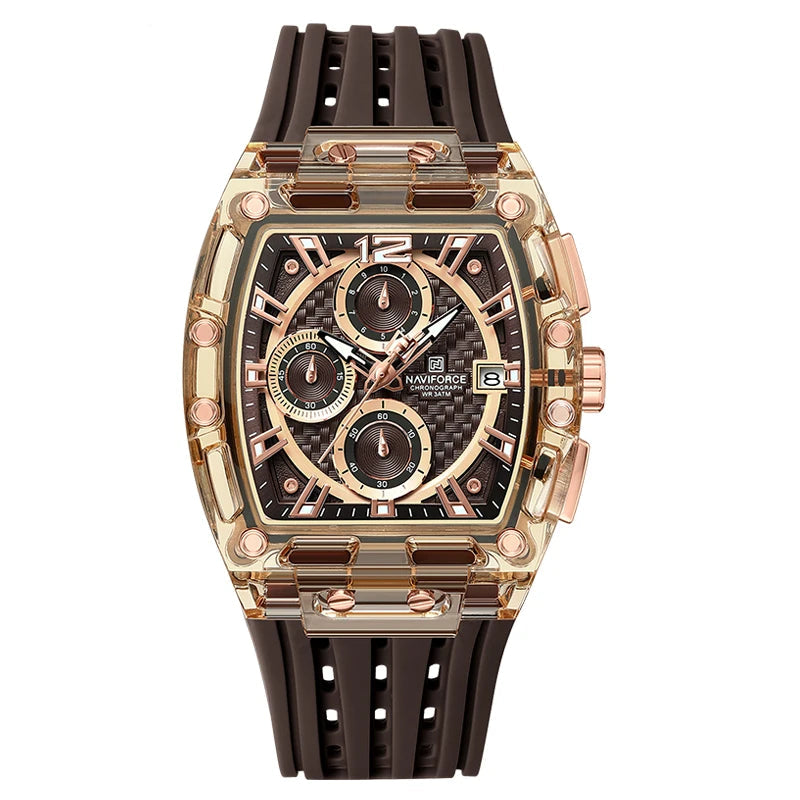 Men’s Sport Watch – High-Quality Quartz Chronograph with Silica Strap, 50M Waterproof, Date Display