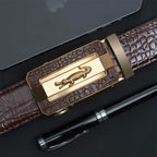 Men’s Leather Belt – Crocodile Pattern with Automatic Buckle, Casual and Business Waist Belt, Durable Stylish Accessory