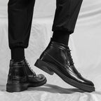 Men’s Low-Top Patent Leather Brogue Boots – Casual, Elegant, Winter, Versatile Flats