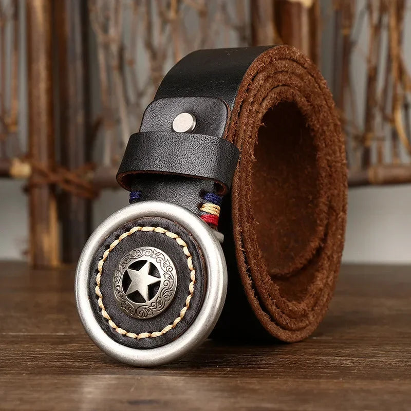 Men’s Genuine Leather Belt – Thick Cowhide with Smooth Buckle, High-Quality Durable Belt for Jeans and Casual Wear