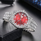 Luxury Classic Men’s Quartz Watch with Gold-Tone Stainless Steel Strap, Roman Numerals, Rhinestone Accents & Calendar Display