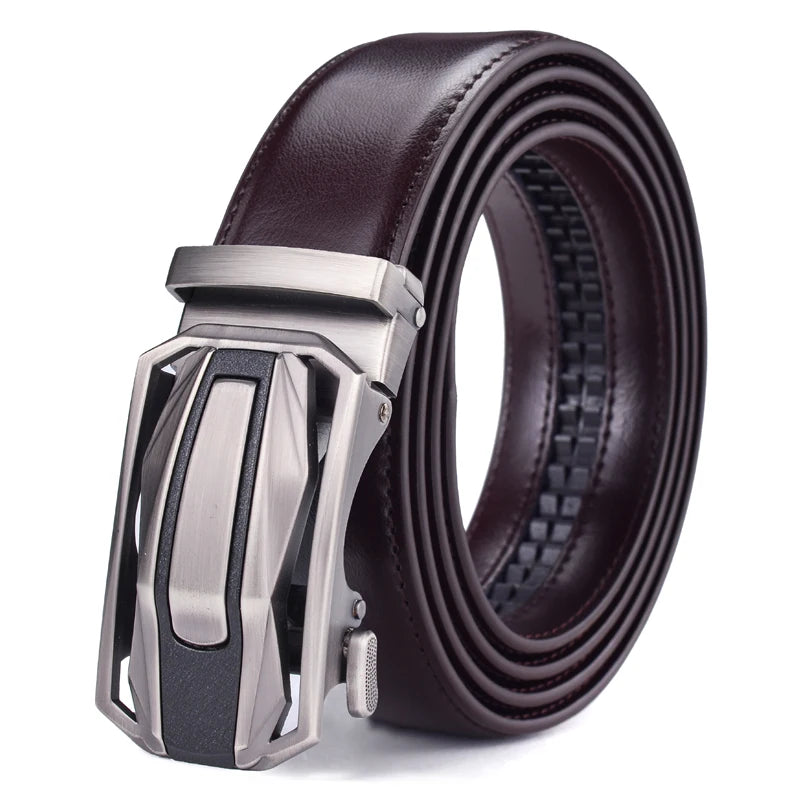 Men’s Leather Ratchet Belt – Dress Belt with Slide Click Automatic Buckle, Plus Size Luxury