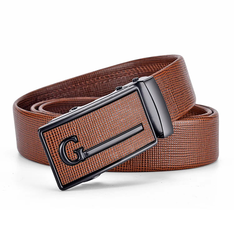 High-Quality Men’s Leather Belt with Metal Automatic Buckle – Work & Business Waistband, Black Cowskin PU Strap
