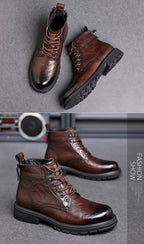Men’s Mid-Top Leather Boots – Soft, Comfortable, Wear-Resistant, Casual and Work Shoes, Durable Sole