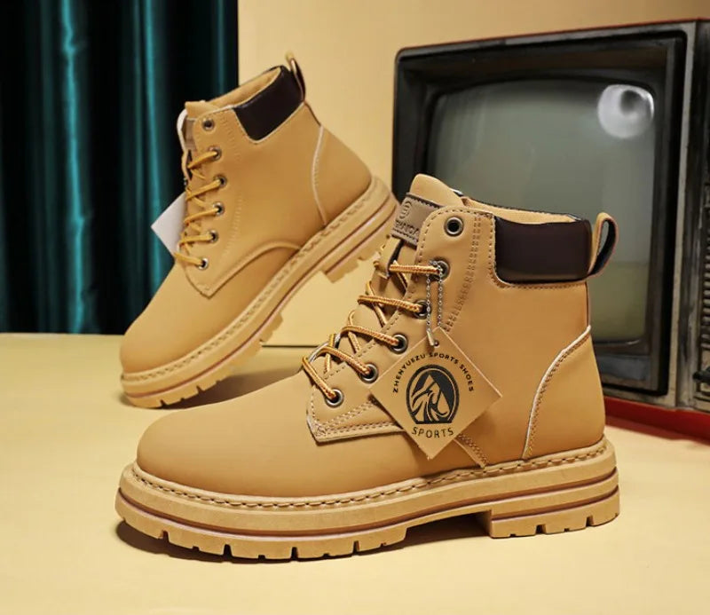 Men’s Leather High-Top Boots – Fashion Motorcycle Ankle Boots, Winter & Spring Casual Lace-Up Footwear