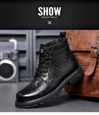 Men’s Mid-Top Leather Boots – Soft, Comfortable, Wear-Resistant, Casual and Work Shoes, Durable Sole
