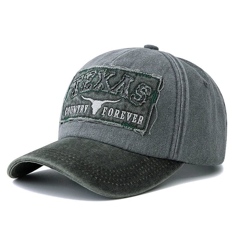 Vintage Washed Cotton Baseball Cap with TEXAS Embroidery – Casual Outdoor Dad Hat