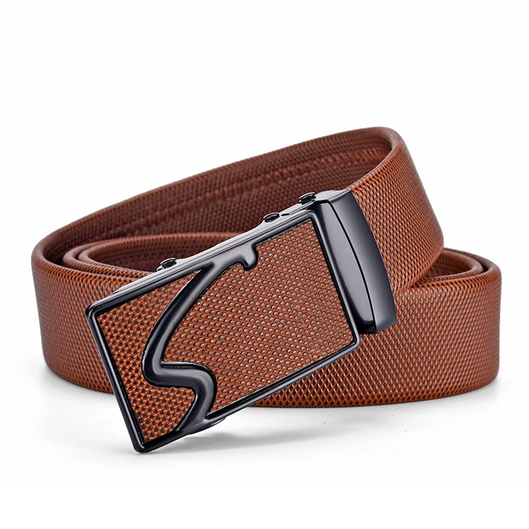 High-Quality Men’s Leather Belt with Metal Automatic Buckle – Work & Business Waistband, Black Cowskin PU Strap
