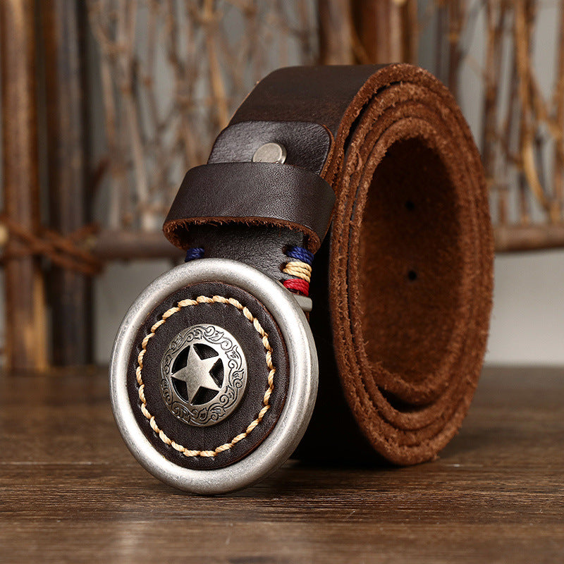 Men’s Genuine Leather Belt – Thick Cowhide with Smooth Buckle, High-Quality Durable Belt for Jeans and Casual Wear