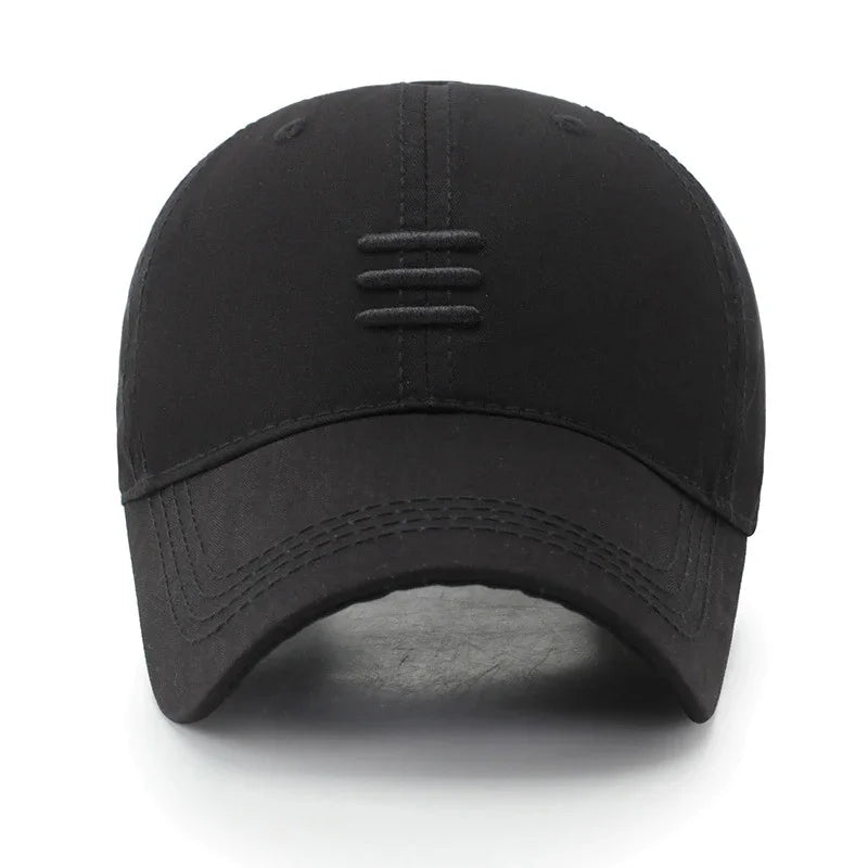Soft Top Men’s Baseball Cap – Casual Cotton Snapback Outdoor Sport Dad Hat with Three Bars Design