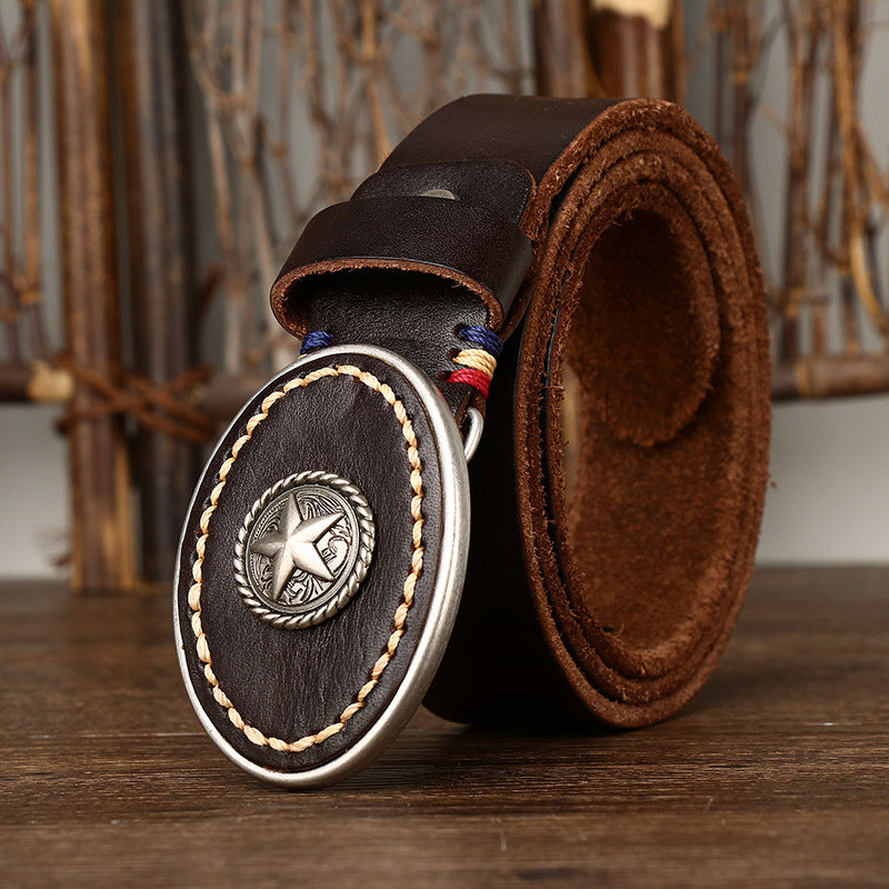 Men’s Genuine Leather Belt – High-Quality Pure Cowhide with Smooth Buckle for Jeans and Casual Wear