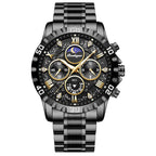Sports Quartz Watch with Chronograph, Waterproof Stainless Steel Case & Luminous Display