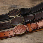 Men’s High-Quality Genuine Leather Belt – Luxury Smooth Buckle, Pure Cowhide with Laser Engraving, Casual Jeans Strap