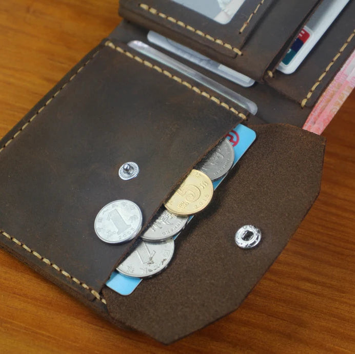 Men’s Genuine Leather Wallet – Handmade Vintage Design, Money Clip, Coin Pocket & Multi-Card Holder