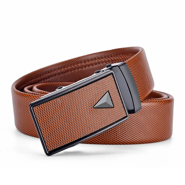 High-Quality Men’s Leather Belt with Metal Automatic Buckle – Work & Business Waistband, Black Cowskin PU Strap